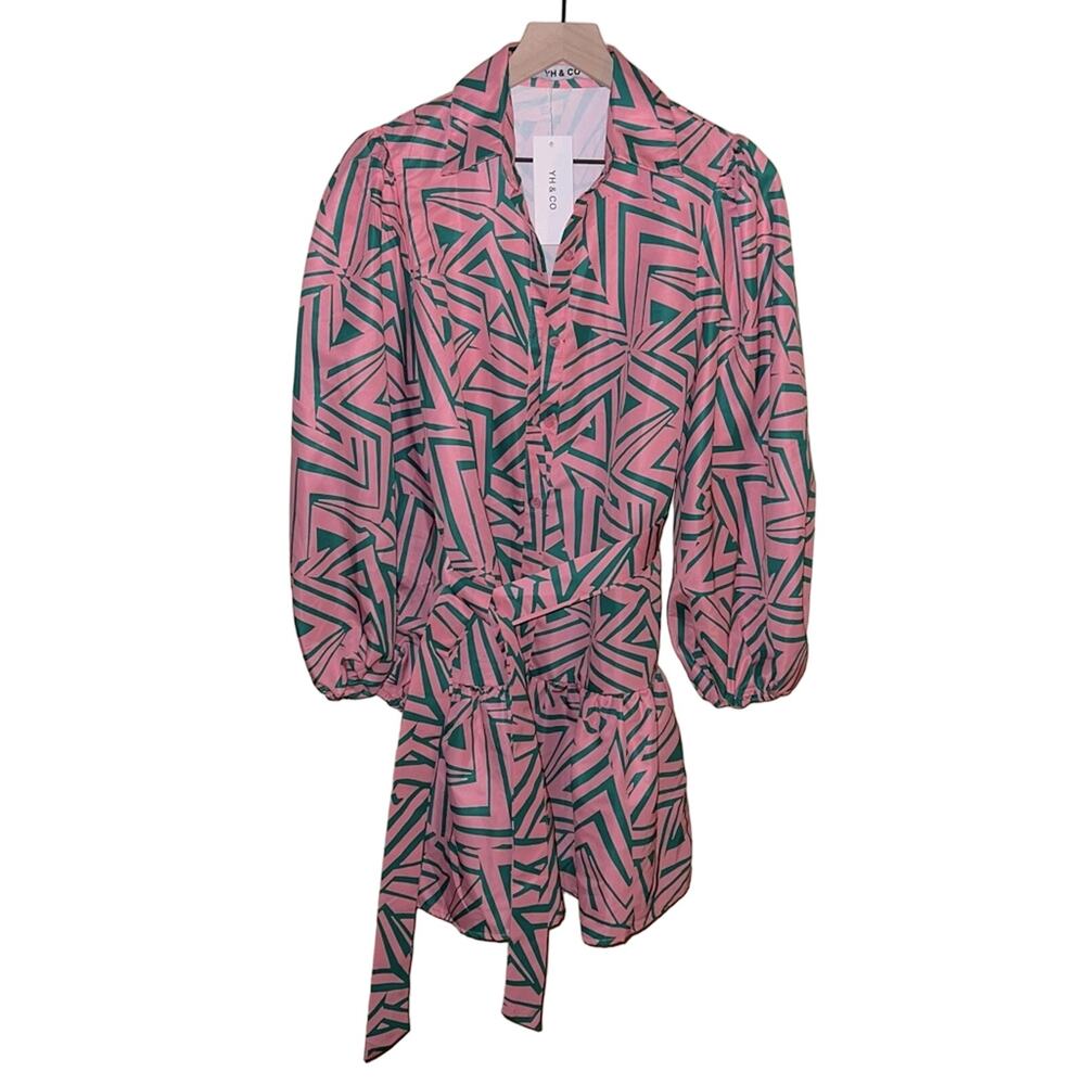 NWT YH&CO gorgeous belted pattern dress with ballon sleeves 8